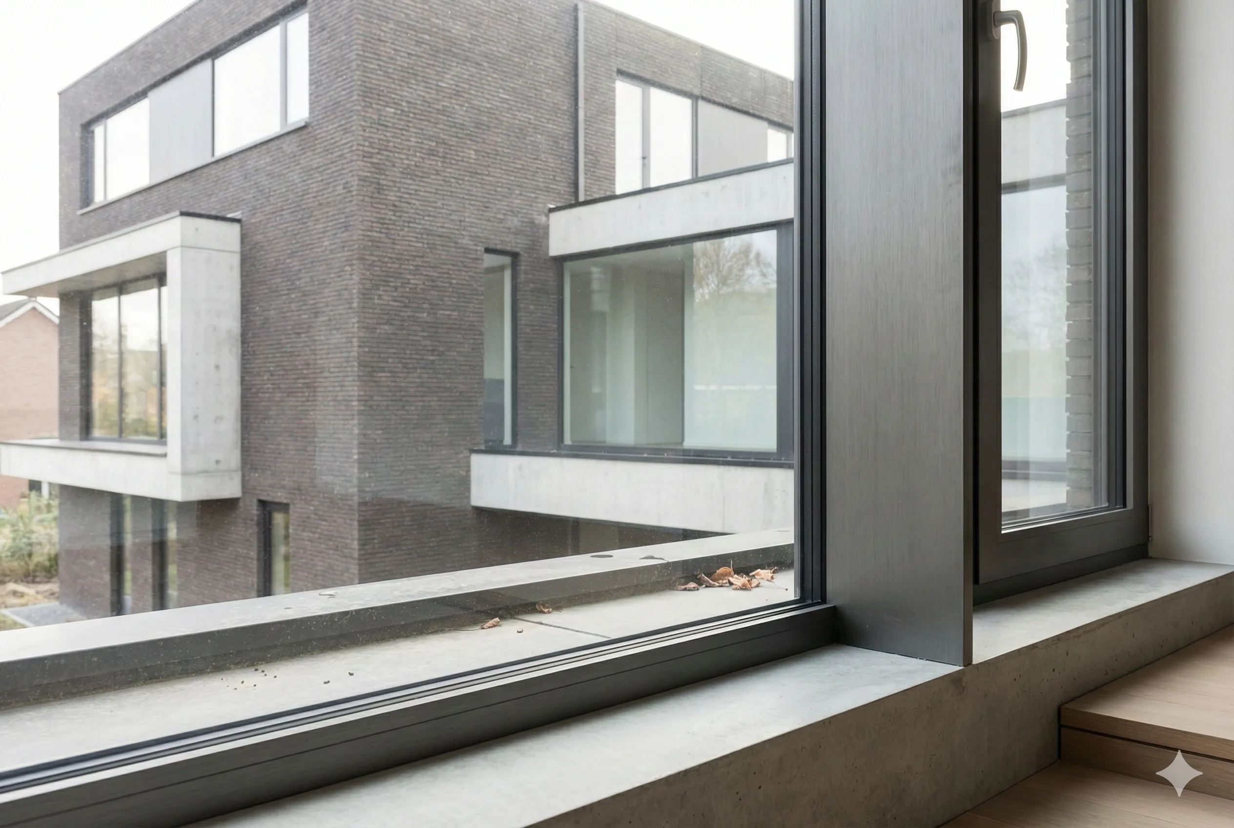 Slim aluminium window detail with large glass area