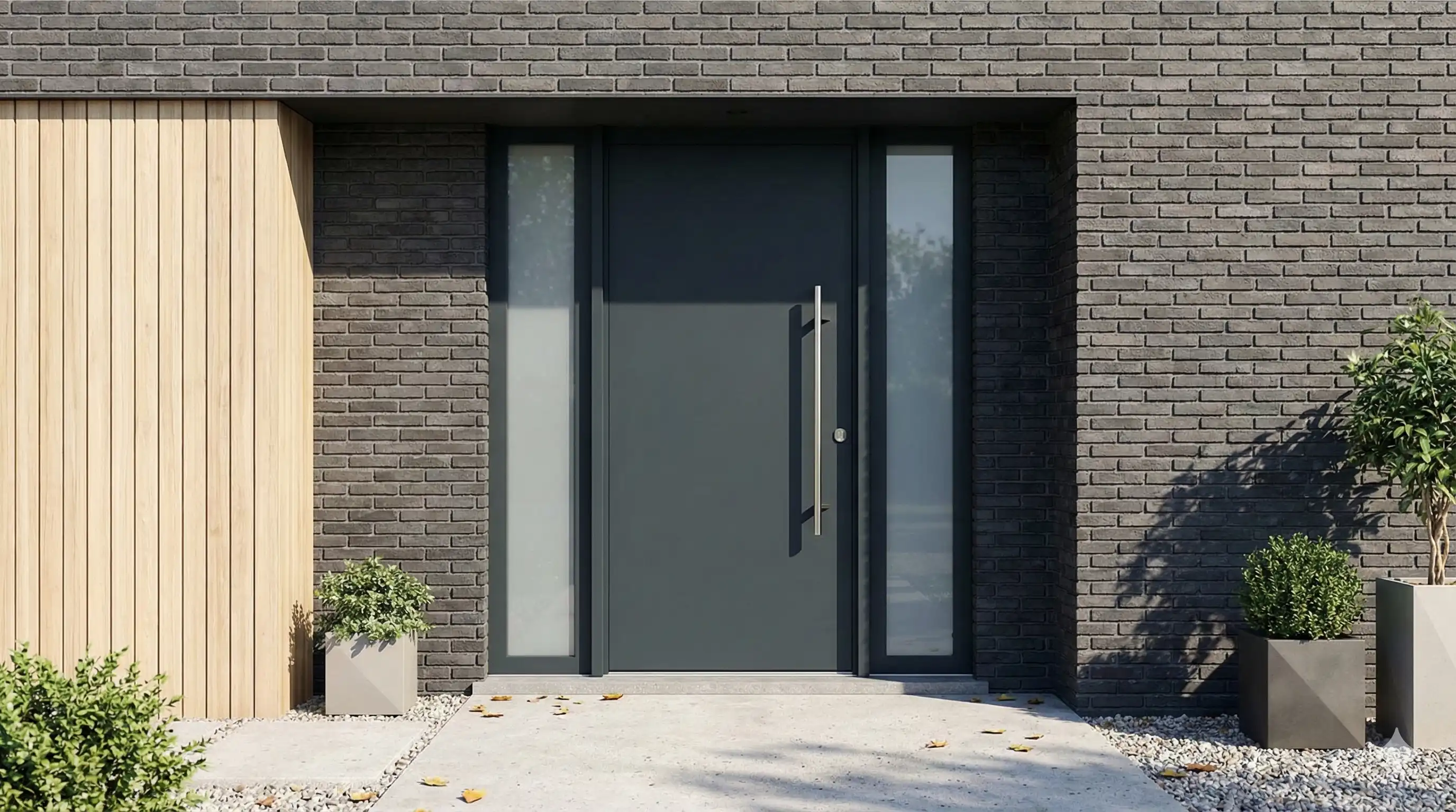 Modern aluminium entrance door on a Belgian contemporary home